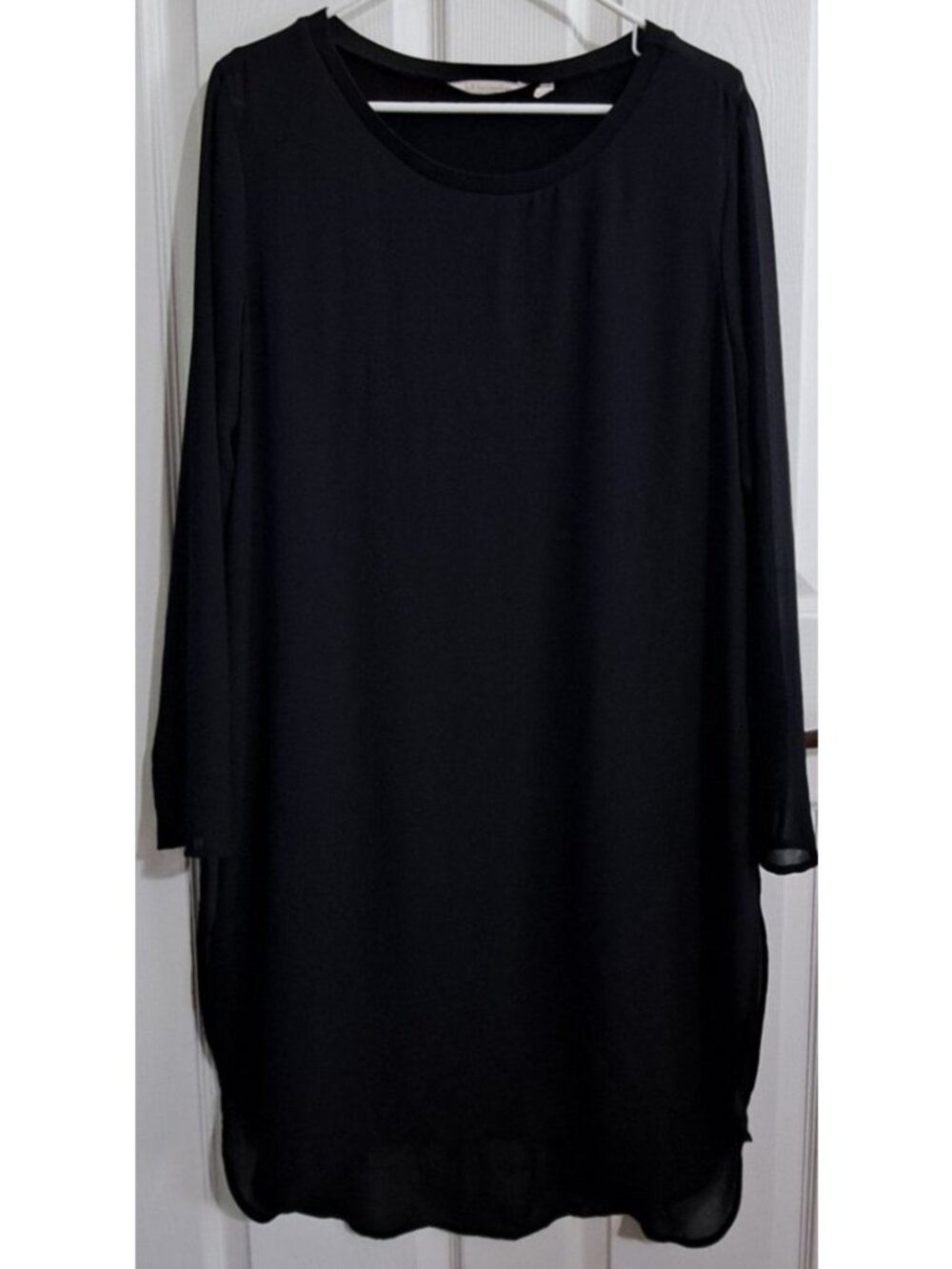 Soft Surroundings Women's L Black Shift Mini-Dress Sheer Sleeves & Overlay
